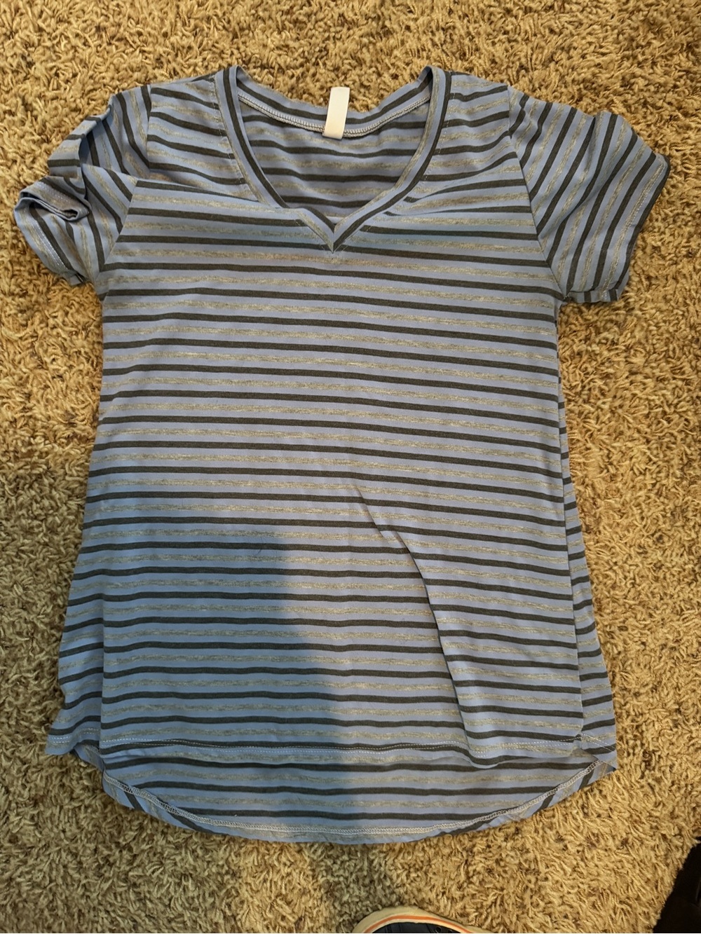 LuLaRoe Light Blue and Gray Striped V-Neck Tee